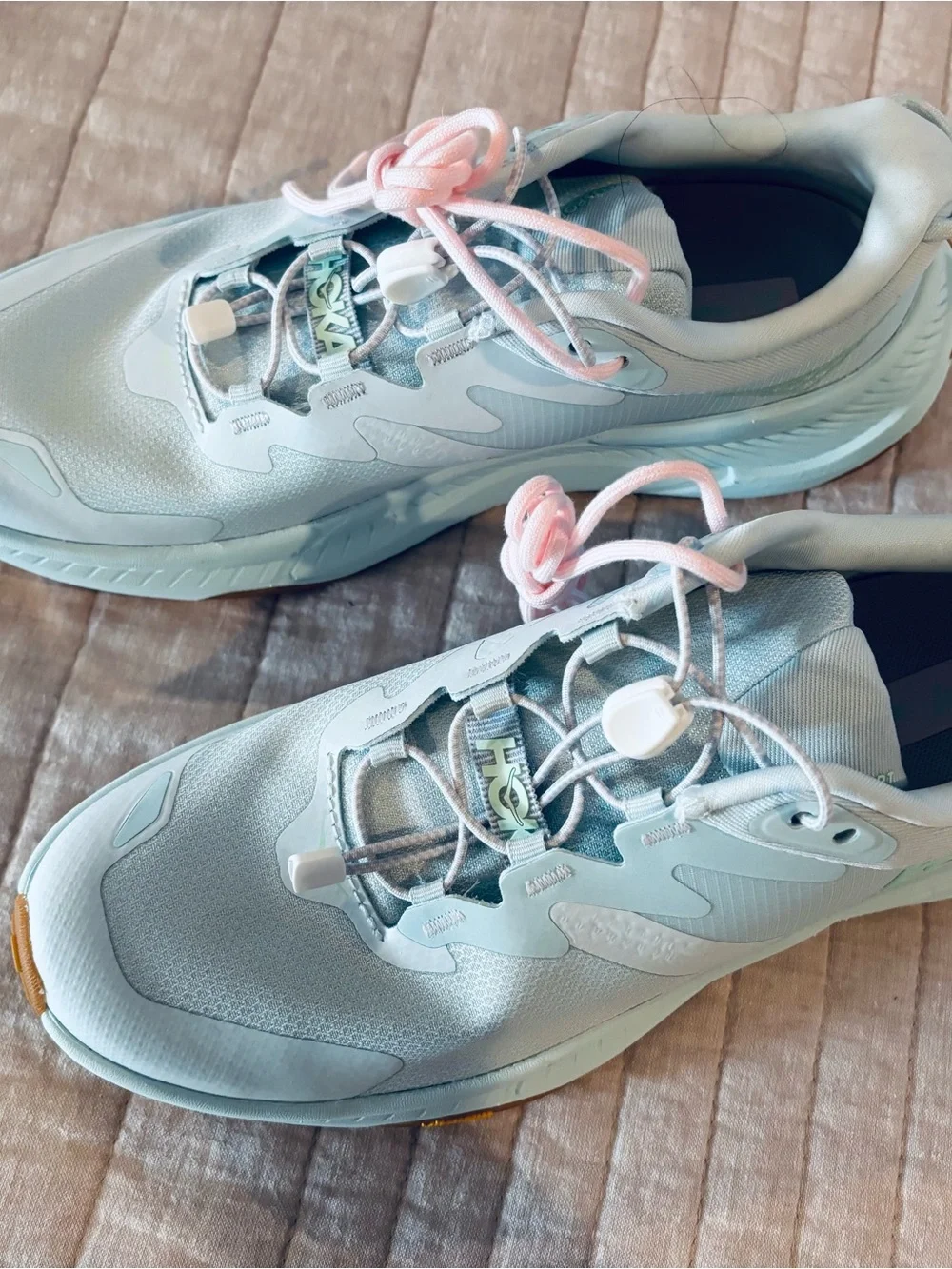Hoka Women's Light Blue Athletic Sneakers with Pink Laces